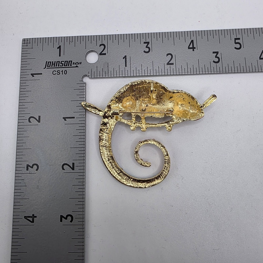 Rainbow Chameleon Brooch Rhinestone Pin Sparkly Tropical Lizard Pin Pet Pin - Picture 2 of 2